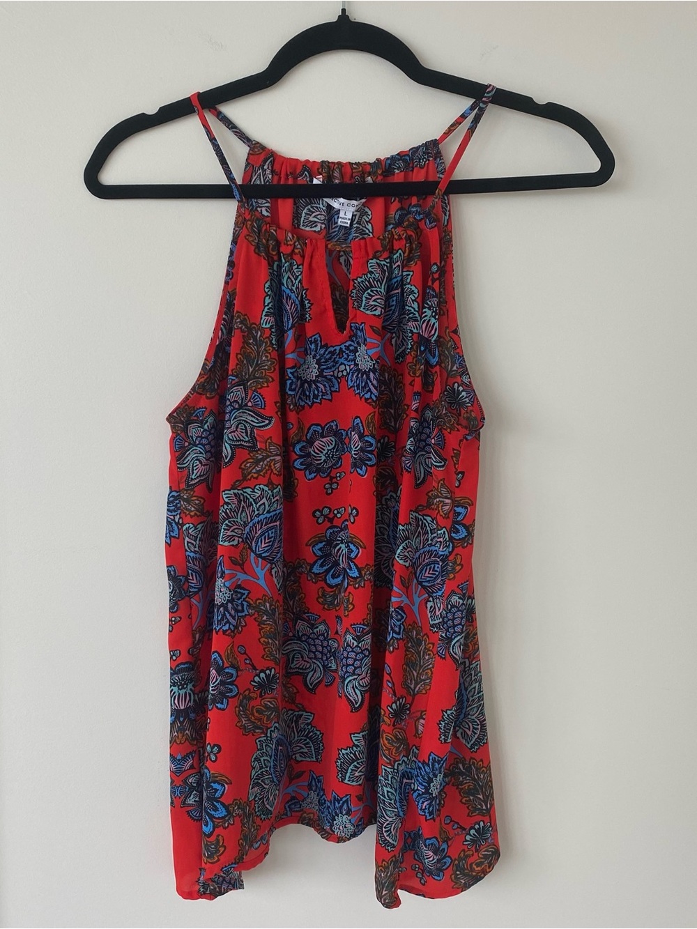 Collective Concepts Red Floral Halter Camisole with Blue Accents